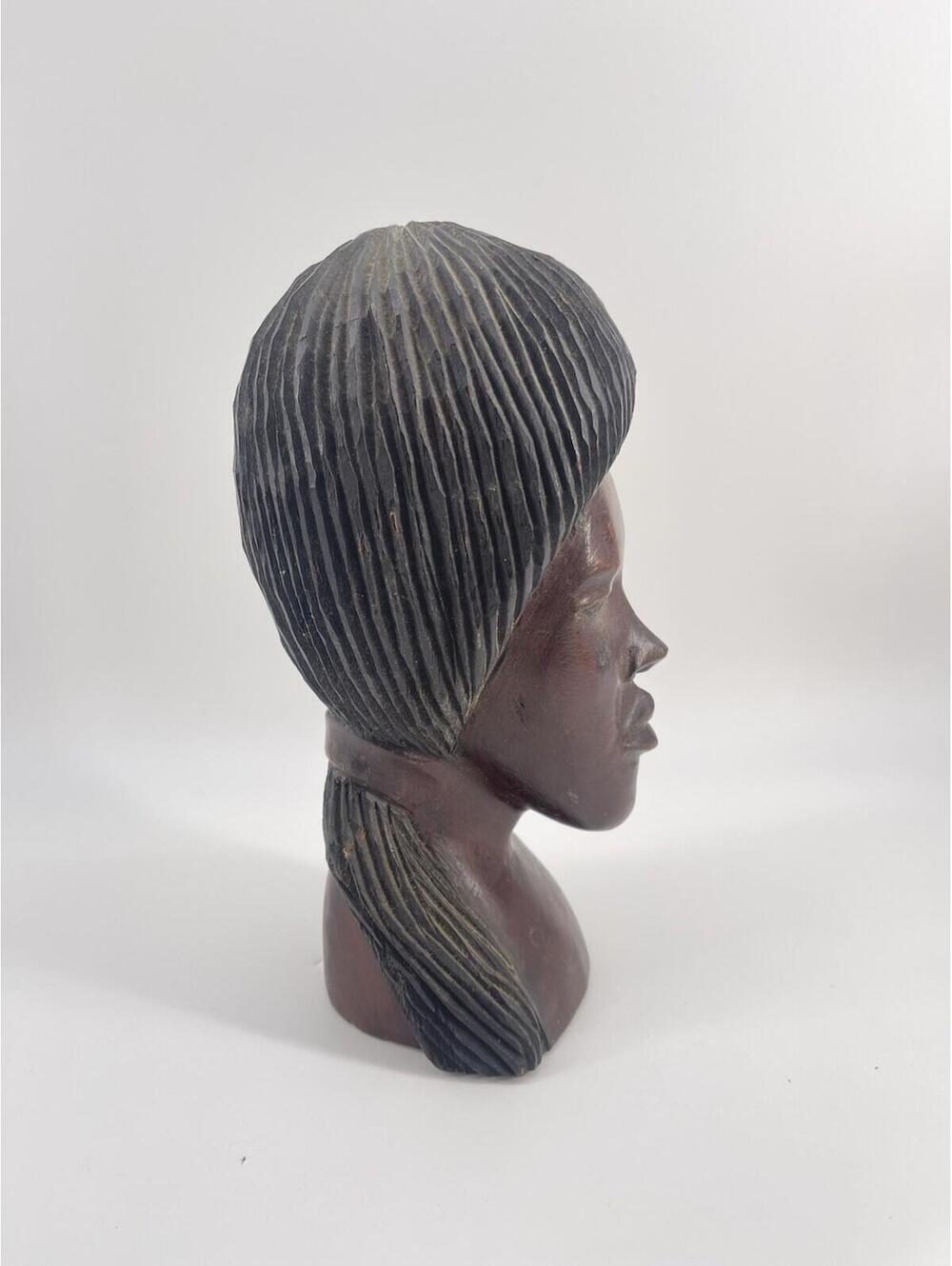 Vintage Hand Carved Wooden Female Bust Sculpture Tribal Folk Art Decor